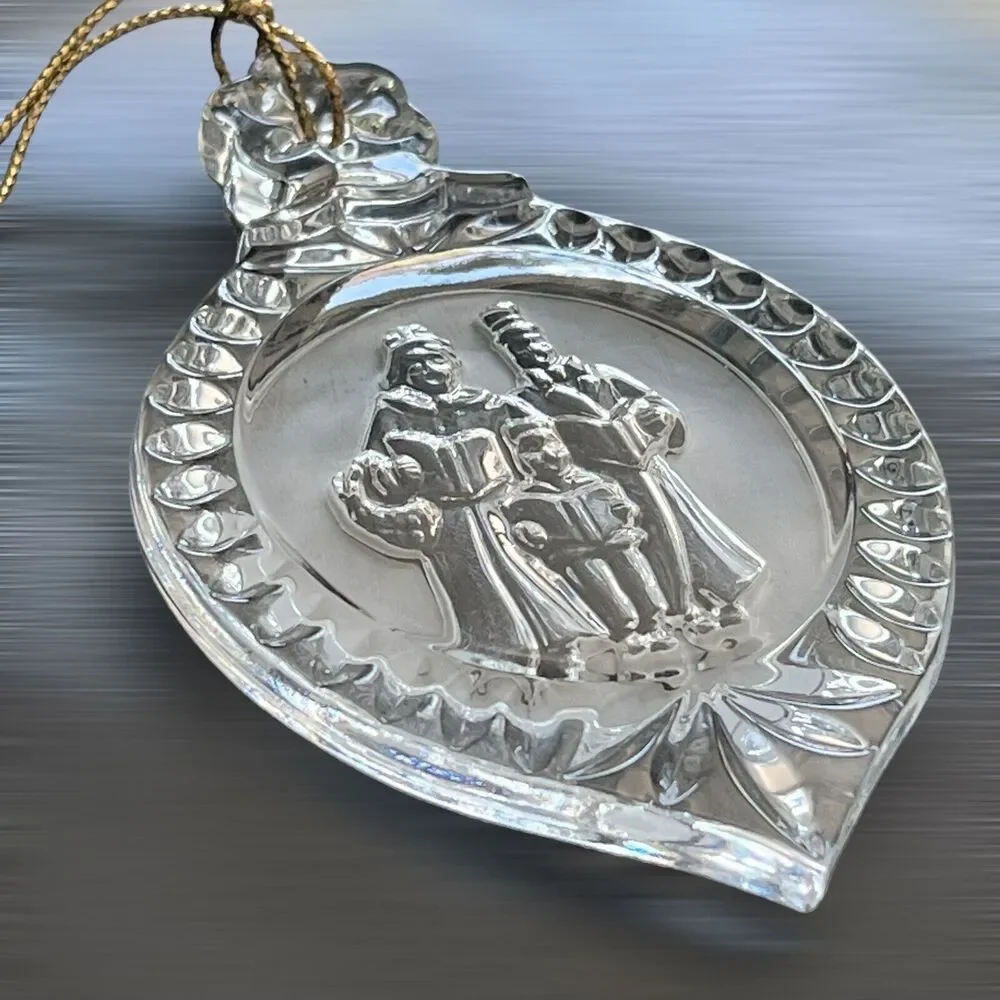 Lot of‎ 2 Lenox Christmas Ornaments Silver Angel Etched Crystal Frosted Carolers